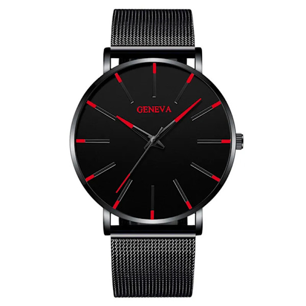 2023 Geneva Minimalist Watch Herr Ultra Tunn Blå Rostfritt stål Mesh bälteklockor Man Business Casual Quartz Watch M Black Red