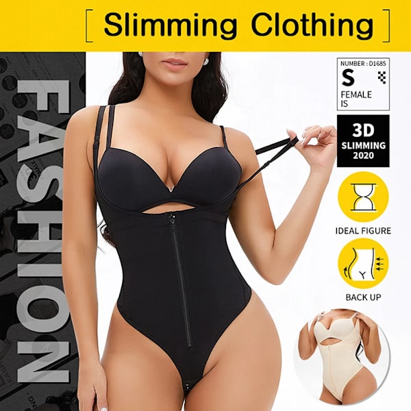 Faja reducerande och formande görd för kvinnor slimmande slida Platt mage Bodysuit med stor dragkedja Beige 4XL