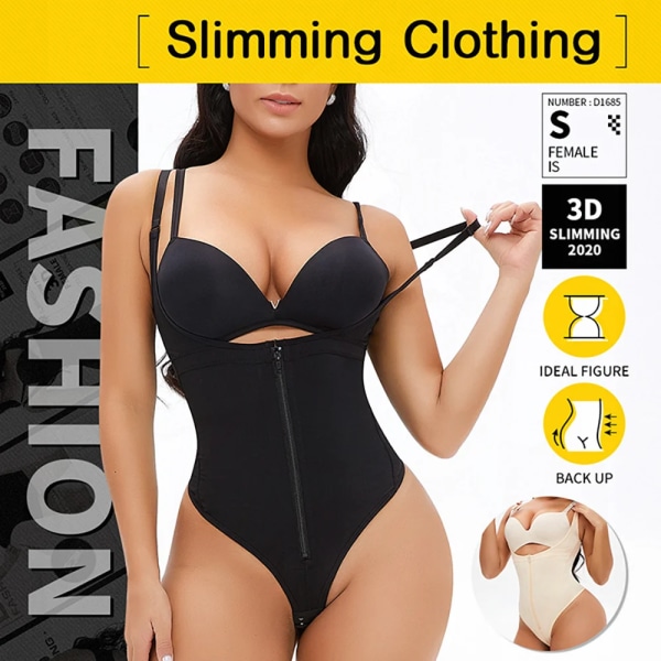 Faja reducerande och formande görd för kvinnor slimmande slida Platt mage Bodysuit med stor dragkedja Black XL