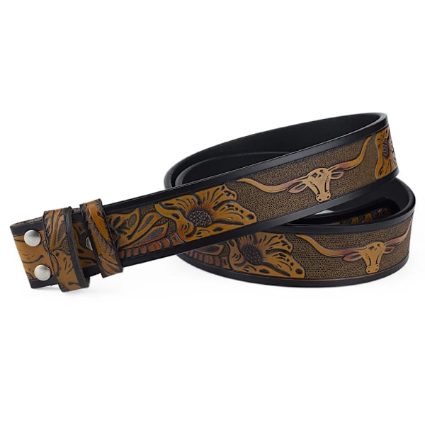 Äkta läderbälte för man utan spänne 3,8 cm bredd Cowskin Tang Grass Cow Eagle Mönster Western Cowboy-bälte Red-brown 100cm