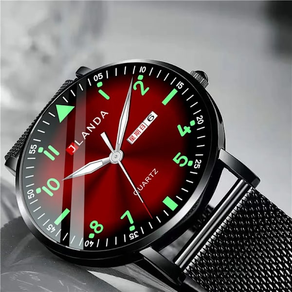 Nya klockor män lyxmärke 6 mm ultratunna mode män klockor rostfritt stål Mesh bälte Lysande vattentät kvarts watch Black