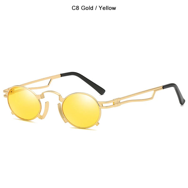 JackJad Metal Oval Båge Steampunk Gothic Vampire Solglasögon Unisex Retro 1980-talet UV400 Solglasögon Cosplay Styling Oculos De Sol C8 Gold Yellow UV400