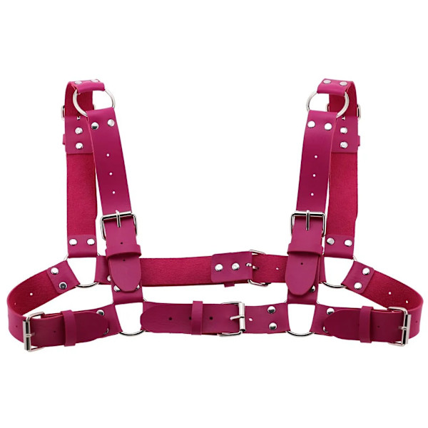 Kvinnor Män Sexig Punk Bröstsele Justerbar Burad Metallkroppskedja PU Läder Choker Statement Halsband Fest Klubbkläder Rose red