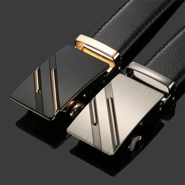 120 cm Herrbälte Lyxigt Automatiskt Business Midjeband Man Ko-rem Bälten För Herr Läder Designer Guld Silver Spärrspänne Grind Silver2 120cm
