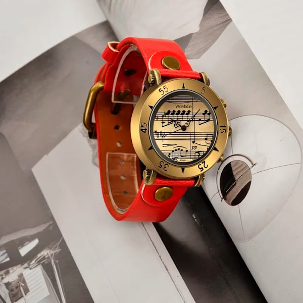 Womage varumärke damklockor musikstil mode damklockor läder damklocka watch bayan kol saati mujer relogio feminino Red