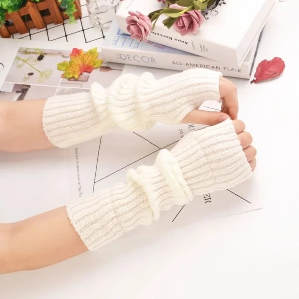 Långa Fingerless Handskar Damvante Vinter Armvärmare Stickad Arm ärm Fin Casual Mjuka Goth-kläder för flickor Punk Gothic Handske long - Off-white