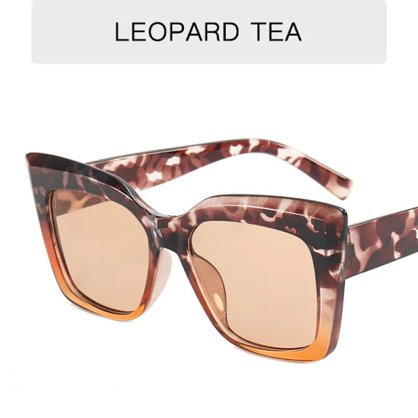 HKNA Cat Eye Solglasögon Kvinnor Lyxiga Fyrkantiga Oversized Glasögon Stor Båge Gradient Shades för Kvinnor Gafas De Sol LeopardTeaTea free cloth