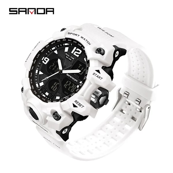 SANDA Herr Militärklockor Vit watch LED Digital 50M vattentät watch Manklocka Relogio Masculino 942 Ms White