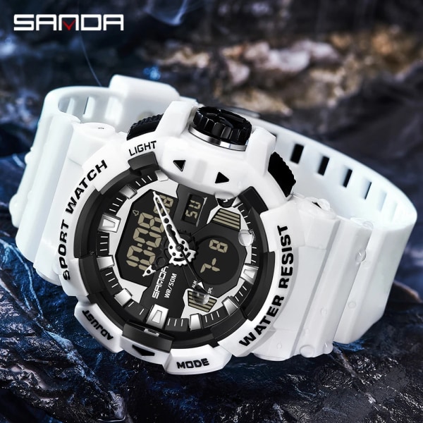 SANDA Herr Militär Sport Watch Gul Blå Kvarts Vattentät Watch Dubbel Display Manklocka Klockor Relogio Masculino 3129 Black