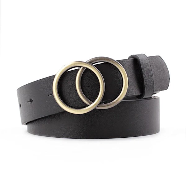 Mode dubbelt runt bälte Guld Silver Spänne Midjebälten För Kvinnor Läderbälte Dam Jeans Klänning Tillbehör ceinture femme black style 2