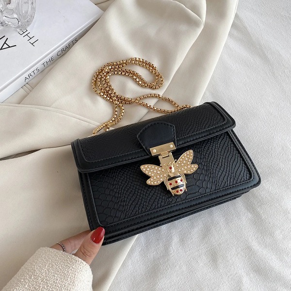 Bee Pu Läder Crossbody-väskor för kvinnor Kedjor Axelremsväska Kvinnliga Damväskor Sling Lyx Handväskor Designer Chocolate