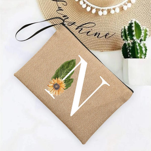 Inledande brev Blomma Linne Dragkedja Kvinnor Kosmetikväskor Mujer Bolsa Sommar Beach Organizer Case Neceser Sminkväska Q06627-A012BR-S