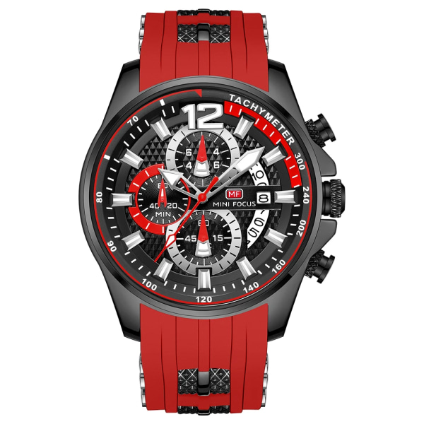 MINI FOCUS Mode Herrklockor Toppmärke Lyx Kvarts Vattentät Sportklocka Armbandsur Relogio Masculino Röd Silikonarmband black red watch