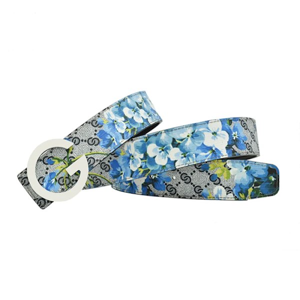Western Rhinestone Leopard Guld Sliver Metall Spänne Tiger Print Ko Läder Män Bälte Jeans Causal Byxor Rem Blue Flower Sliver 100cm