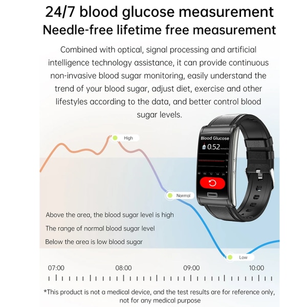 E600 EKG Smart Watch Herr Icke-invasiv Blodsocker Puls Blodtrycksmätare Sportsteg Smartwatch Dam Android add metal silver(.1255)
