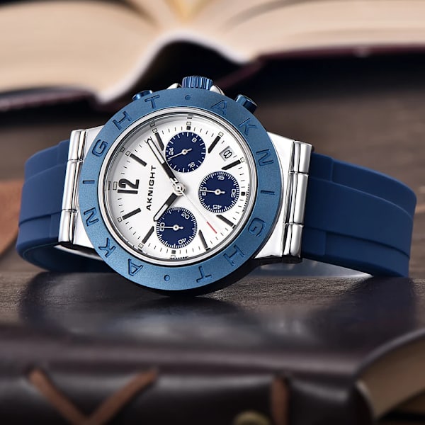 AKNIGHT Sport Watch for Man Quartz Movement Silikonrem Vattentät Waches Mode Casual Chronograph Relogio Masculino Blue white