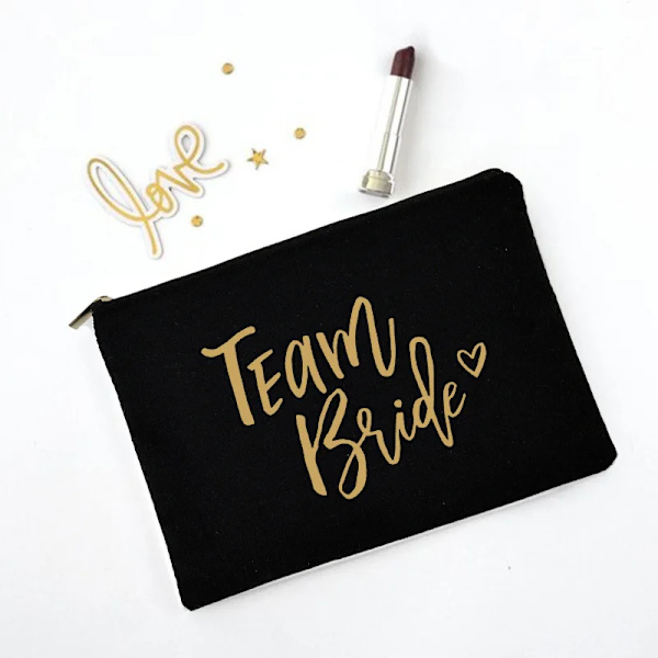 Team Bride Sminkväska Bachelorette Party Kosmetiska väskor Brudtärna Toalettartiklar Organizer Kvinnlig Förvaring Case Bröllopspresenter W01001-TBBK-D