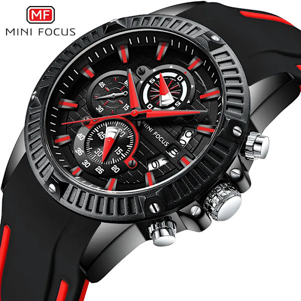 MINI FOCUS Top Brand Lyx Watch Herr Vattentät Mode Kvarts Relogio Masculino Reloj Hombre Montre Homme Silikonrem red watch with box