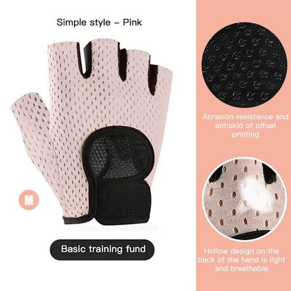 Unisex fitness Gym Tyngdlyftning Yoga Bodybuilding Träning Sport Tunna Halkfria cykelhandskar med halvfinger Light pink M