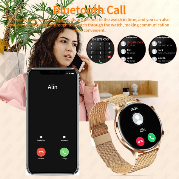 LIGE Ny Bluetooth Call Smart Watch Dam Fysiologisk funktion Sport Fitness Armband Vattentät Bluetooth Call Smartwatch Herr steel strip gold(.1567) Body temperature(.1567)
