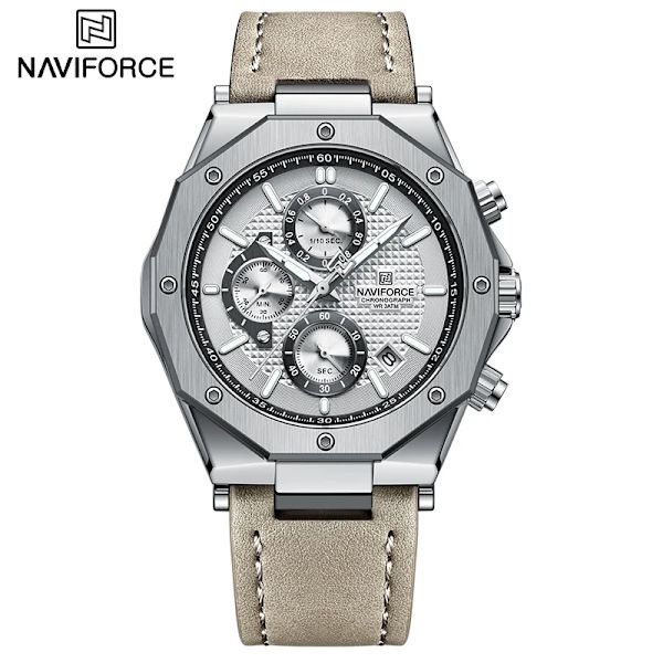 Nya NAVIFORCE klockor Top Lyx Märke Sport Watch Läder Vattentät Business Mode Kronograf Armbandsur Auto Date S W LGY