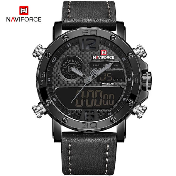 2021 NAVIFORCE Toppmärke Sportklockor Herr Läder Vattentät Man Quartz Digital Dubbel Watch Man Klocka Relogio Masculino BGYB