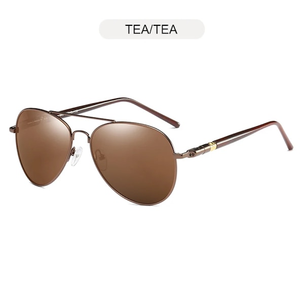 FUQIAN Mode Pilot Män Polariserade Solglasögon Oversized Metal Aviation Man Solglasögon Klassiska Svarta Driving Shades UV400 Tea Tea Polarized
