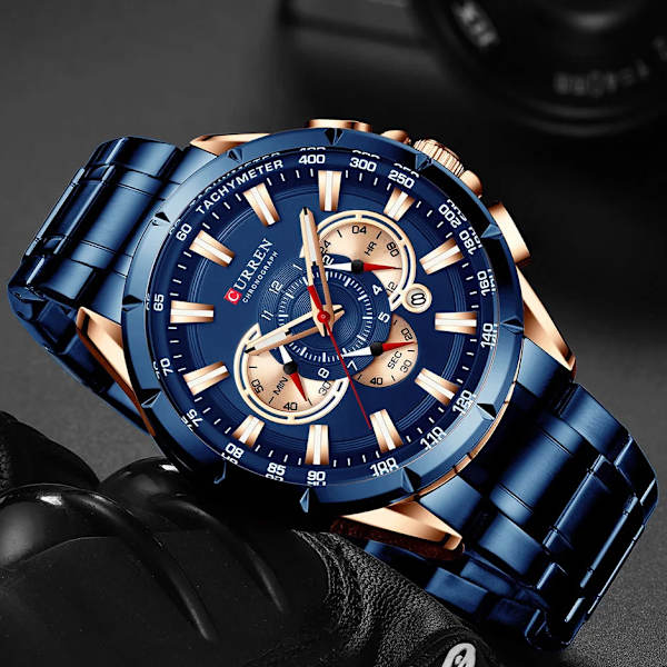Curren Watch Topp Lyxmärke Big Urtavla Blue Quartz Herrklockor Kronograf Sport Armbandsur Man Rostfritt stål Datumklocka RG BE Box