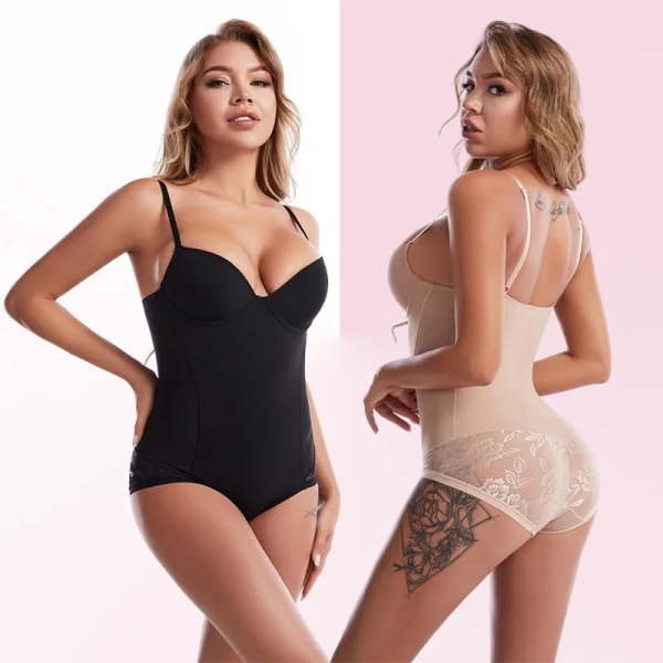 Shapewear Body för kvinnor Magkontroll Kroppsformare med inbyggd BH Kompression Waist trainer Reduktivt slimmande underkläder Black-Mesh L