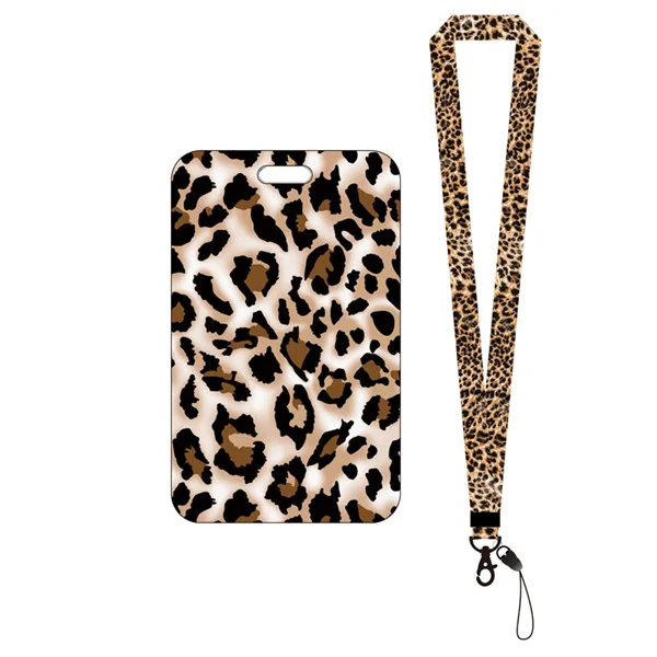 Mode print flickor visitkort student campus kort hängande hals väska Korthållare Lanyard ID-kort case Leopard card holder(.1461)