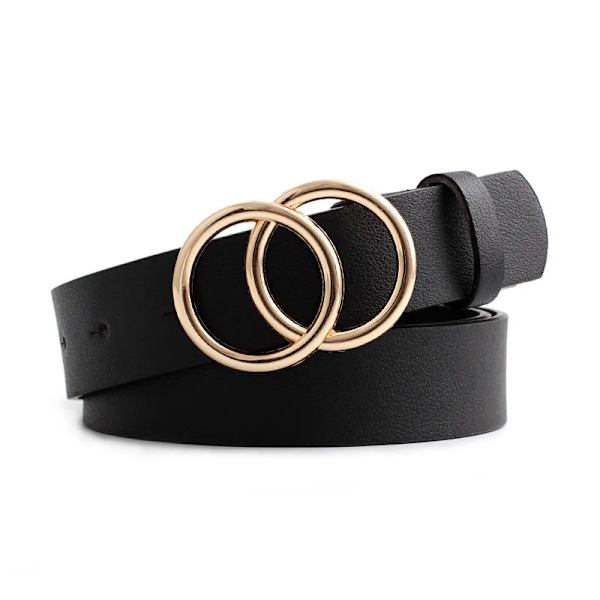Dammode Stor dubbelring Cirkel Metallspänne Bälte Vild midjeband Dam Breda läderremmar Bälten för fritidsklänning Jeans Style 2 Black One Size