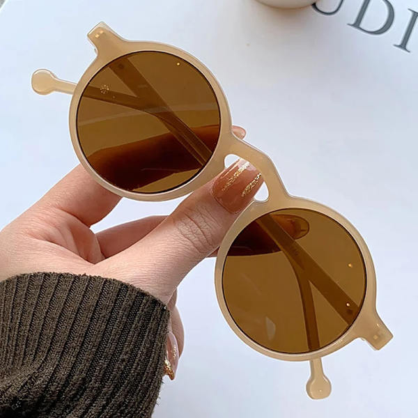 Mode Runda Cat Eye Solglasögon Kvinna Lyx Retro Liten Ram Solglasögon Kvinna Grön Spegel Koreansk stil Oculos De Sol Brown other