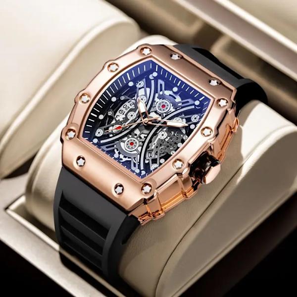 Ny design watch Mode Automatisk rörelse Fat Lysande Vattentät klocka Sport Mans Silikonarmband Quartz Armbandsur style 3