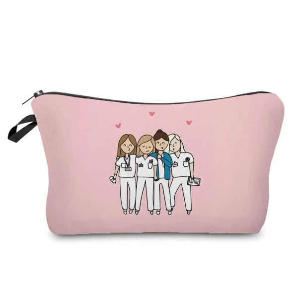 Sjuksköterska Blommig printed stil Kosmetisk väska Kvinnor Nödvändig sminkväska Linne Dragkedja Resor Toalettartiklar Organizer Väska Case C