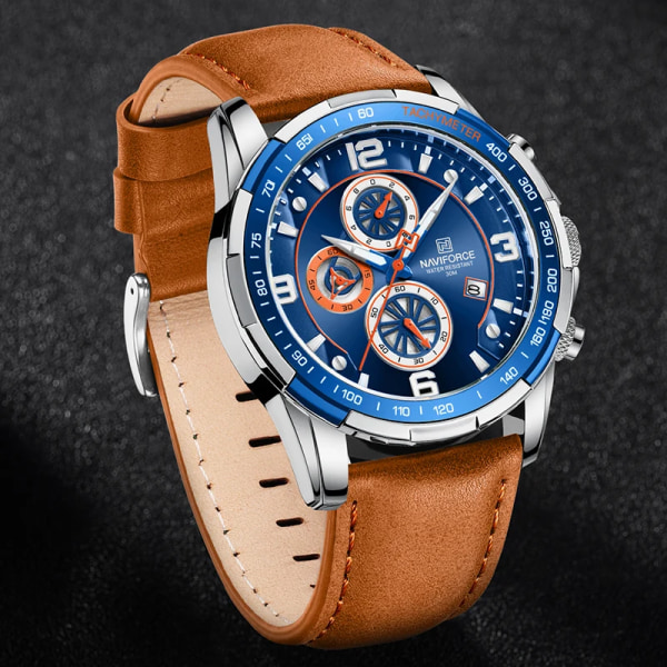 Toppmärke NAVIFORCE klockor för män Vattentät läder Quartz Watch Kronograf Sportarmbandsur Lysande manlig klocka S GN GN Box