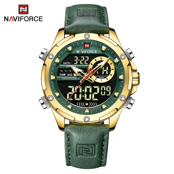 NAVIFORCE Lyxmärke Originalklockor För Herr Casual Kronograf Alarm Quartz Watch Läder Vattentät Klocka 9163 GGNGN