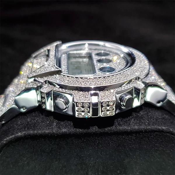Hip Hop MISSFOX Helt Iced Out Herrklockor Digitalt rostfritt stål Mode Lyx Diamond Quartz Armbandsur AAA Classic Watch V304-GS