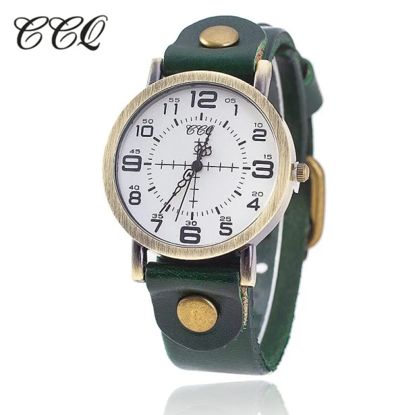 CCQ Vintage Cow Läder Armband Watch Dam Armbandsur Casual Luxury Quartz Watch Relogio Feminino Hot green