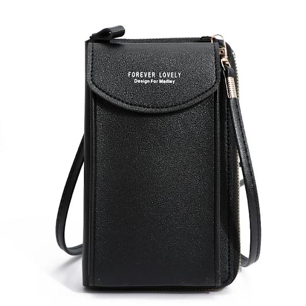 3 stilar kvinnor väskor mjuka läder plånböcker Pekskärm mobiltelefon handväska Crossbody axelrem handväska för dam Black 3