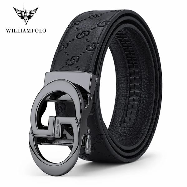 WILLIAMPOLO Herrbälte Herr Högkvalitativt Läderbälte Herr Herrband i äkta läder Lyxigt Automatiskt spänne Modejeans Gun color-22107 110cm