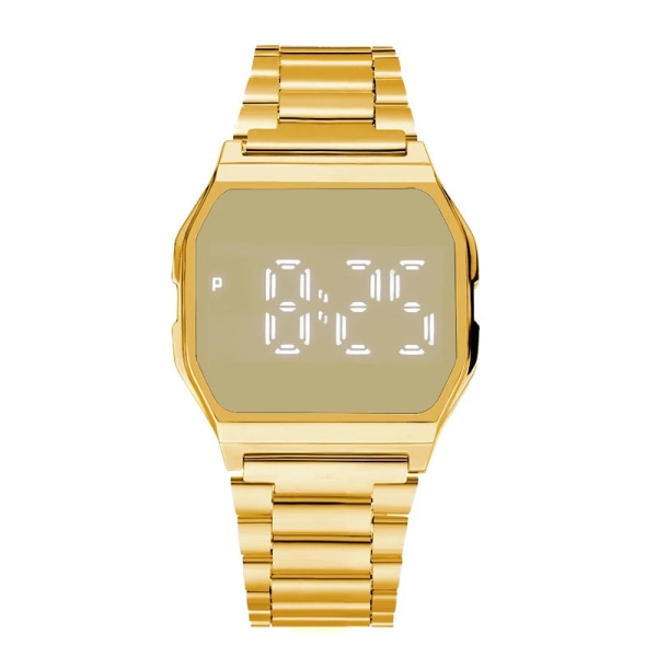 Watch 2021 Lyxguld Länkarmband i rostfritt stål Dam Digitala klockor Mode Watch för män Reloj Mujer Gold