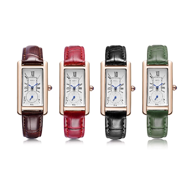 REBIRTH Brand Watch Dam Elegant Retro Klockor Mode Dam Quartz Klockor Klocka Dam Casual Läder Damarmbandsur Sliver Red