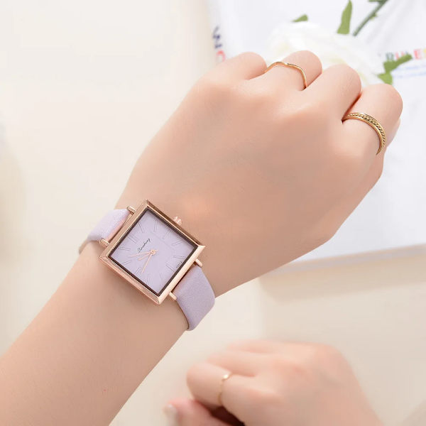 Damklockor Lyx Fyrkantig Urtavla Rose Gold Mode Enkla Klockor Spänne Klänning Armbandsur Causal Damklocka reloj mujer brown