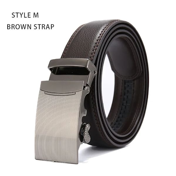 Automatiskt spänne äkta läderbälte för män Svart koläderbälte för män Business Man Designer automatiskt spänne STYLE M Brown Strap 120cm