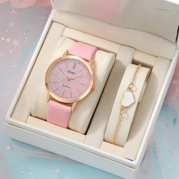 Watch Ny Enkel Casual Dam Analog Armbandsur Armband Present Montre Femme mode kvartsarmbandsur reloj pink watch set