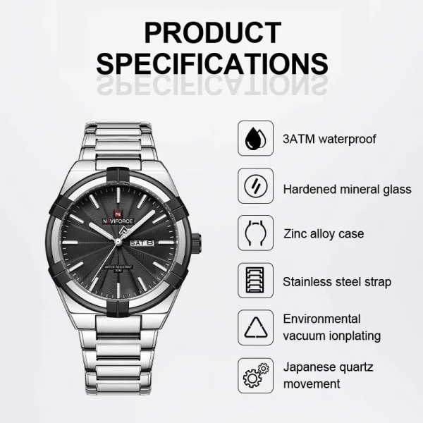 NAVIFORCE Militär watch för män Vattentät manlig klocka Stålband Quartz Dag- och datumvisning Man Armbandsur Reloj Hombre SBE-BOX