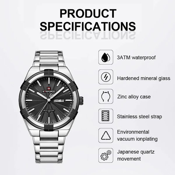 NAVIFORCE Militär watch för män Vattentät manlig klocka Stålband Quartz Dag- och datumvisning Man Armbandsur Reloj Hombre SW-BOX