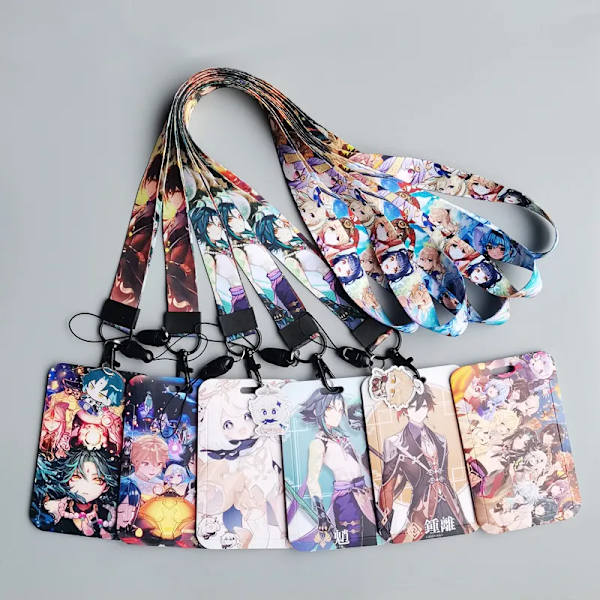 1 Set Game Genshin Impact Card Fodral Kort Nyckel Lanyard Cosplay Badge ID-kort Hållare Halsband Nyckelringar YS-B