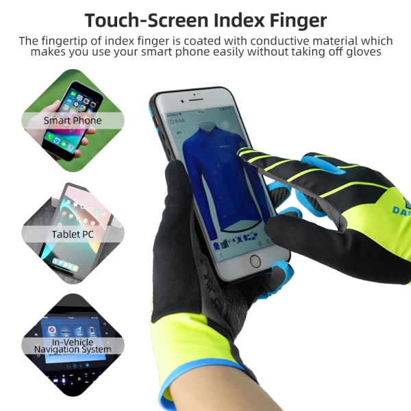 DAREVIE Hela Långa Cykelhandskar Skärm Touch Finger Cykelhandskar Stötsäker Pad Cykelhandskar Lång midja Andningsbar cykelhandske Black Green M