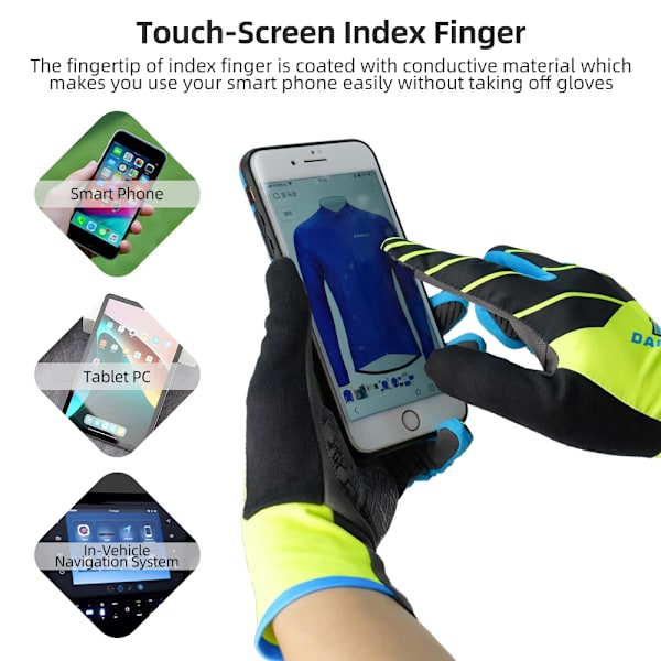 DAREVIE Hela Långa Cykelhandskar Skärm Touch Finger Cykelhandskar Stötsäker Pad Cykelhandskar Lång midja Andningsbar cykelhandske Black Green XL